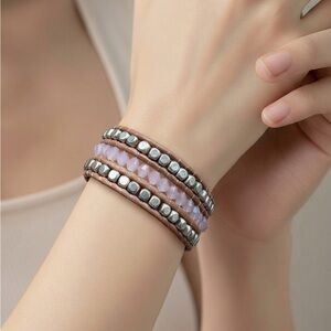 Pink and Silver Beaded Wrap Bracelet